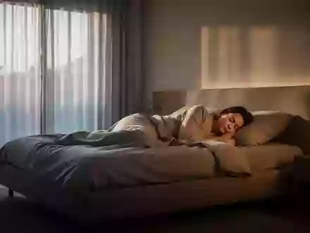 Eine Person schläft in einem modern eingerichteten, ruhig wirkenden Schlafzimmer bei sanftem Tageslichteinfall. - Foto: über boerse-global.de