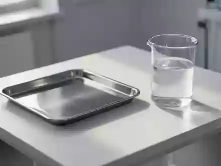 Ein minimalistischer, klinischer Untersuchungsraum mit einem Edelstahltablett und einem Glas Wasser in natürlichem Licht. - Foto: über boerse-global.de