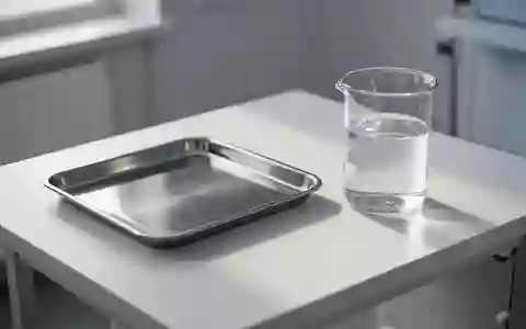 Ein minimalistischer, klinischer Untersuchungsraum mit einem Edelstahltablett und einem Glas Wasser in natürlichem Licht. - Foto: über boerse-global.de