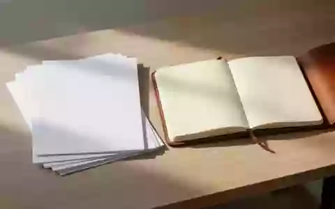 Ein sauberer Schreibtisch mit einem Stapel weißem Papier und einem leeren Notizbuch in natürlichem Licht. - Foto: über boerse-global.de