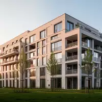 Ein moderner Neubau mit heller Ziegelfassade und Balkonen in einem Berliner Wohnquartier bei Tageslicht. - Foto: über boerse-global.de