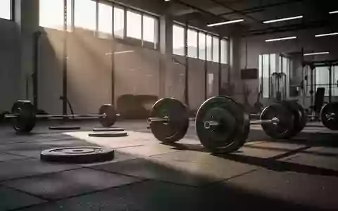 Leerer, minimalistischer Fitnessraum mit Hantelscheiben auf einem dunklen Gummiboden in gedämpftem Tageslicht. - Foto: über boerse-global.de