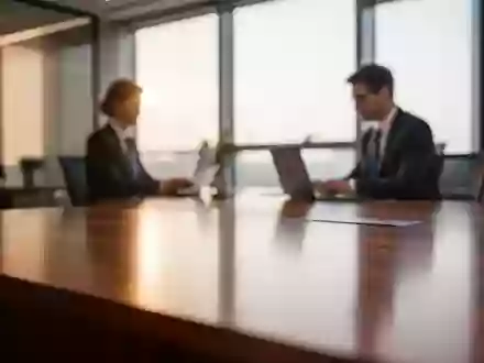 Ein moderner, heller BĂĽroraum mit einem Schreibtisch im Vordergrund und einer arbeitenden Person im Hintergrund. - Foto: ĂĽber boerse-global.de