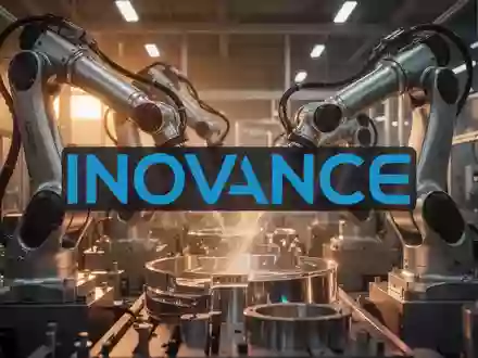 Sleek mechanische Roboterarme in einer modernen Fertigungshalle bei goldenem Licht. - Foto: über boerse-global.de