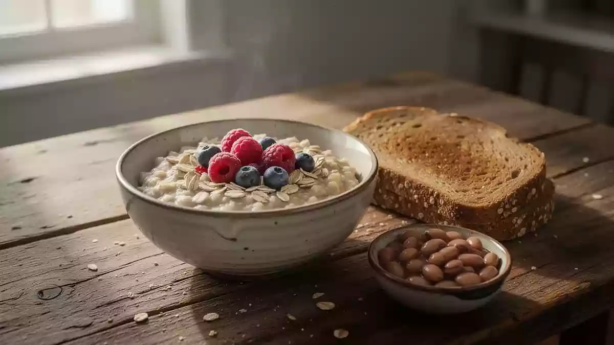 Frühstück für gesunde Cholesterinwerte: Haferbrei und Bohnen auf Toast