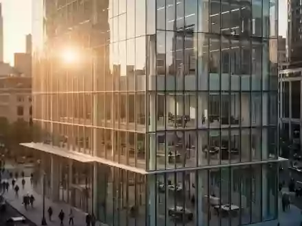Moderne Glasfassade eines Bürogebäudes im Finanzviertel bei Sonnenuntergang. - Foto: über boerse-global.de