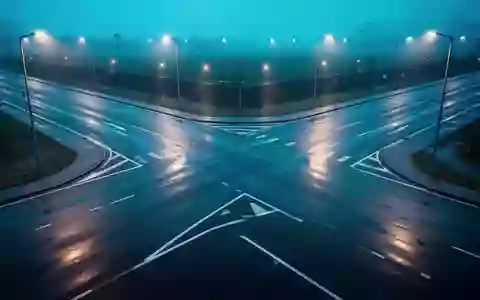 Eine leere Straßenkreuzung bei Dämmerung mit Reflexionen von kühlem Licht auf nassem Asphalt. - Foto: über boerse-global.de