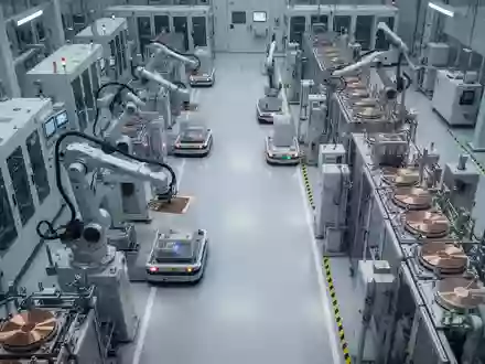 Moderne Fertigungshalle einer Halbleiterfabrik mit Präzisionsmaschinen und automatisierter Produktionstechnik. - Foto: über boerse-global.de