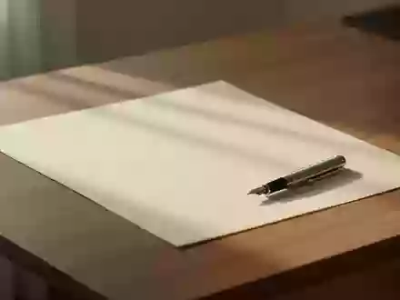 Ein leeres Blatt Papier und ein Füllfederhalter auf einem Holztisch in natürlichem Licht zur Symbolisierung von Reflexion. - Foto: über boerse-global.de