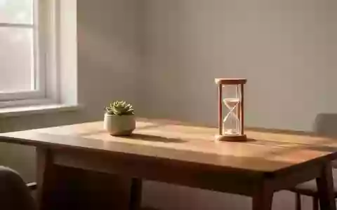 Ein minimalistischer Schreibtisch mit einer Sukkulente und einer Sanduhr in natürlichem Morgenlicht. - Foto: über boerse-global.de
