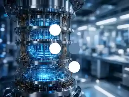 Abstrakte Darstellung von Quantencomputer-Hardware und Silizium-Wafern in einem industriellen Reinraum. - Foto: über boerse-global.de