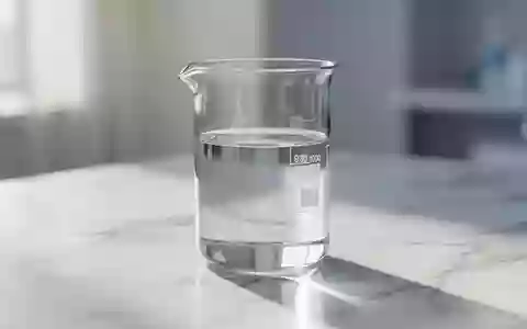 Ein klares Laborbecherglas mit einer Flüssigkeit auf einer hellen Marmoroberfläche in einem sterilen, lichtdurchfluteten Raum. - Foto: über boerse-global.de