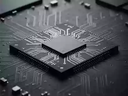 Ein detaillierter Blick auf einen Mikrochip auf einer Leiterplatte in einer gedimmten industriellen Umgebung. - Foto: über boerse-global.de