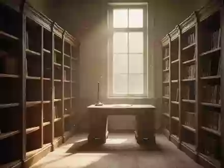 Eine leere, sonnendurchflutete Bibliothek mit Holzregalen und einem Schreibtisch in ruhiger Atmosphäre. - Foto: über boerse-global.de