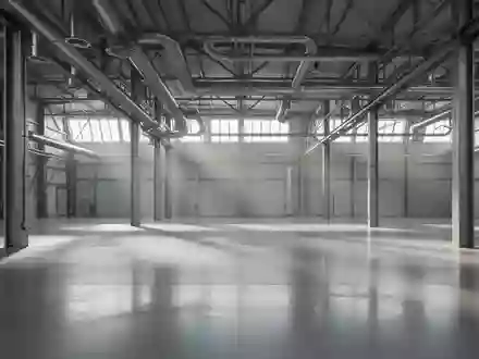 Leere, moderne Industriehalle mit Betonboden und hohen Decken in natürlichem Licht. - Foto: über boerse-global.de
