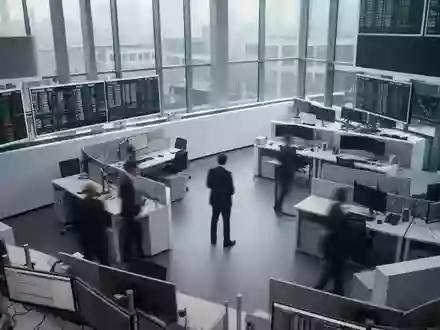 Leere Handelsplätze an der Frankfurter Börse bei gedämpftem Tageslicht. - Foto: über boerse-global.de