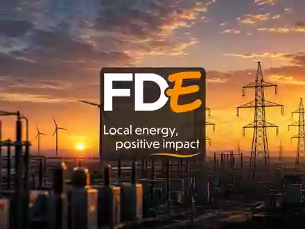 Moderne Infrastruktur für erneuerbare Energien in einer grünen Landschaft bei Sonnenuntergang. - Foto: über boerse-global.de