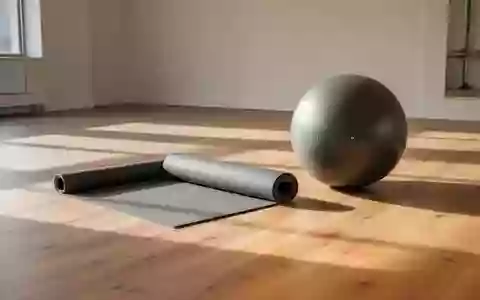 Eine leere Trainingsmatte und ein Gymnastikball in einem hellen, minimalistischen Studio mit Holzboden. - Foto: über boerse-global.de