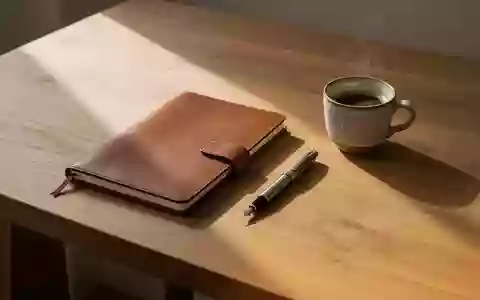 Ein minimalistischer Schreibtisch aus Eichenholz mit einem Notizbuch und einer Kaffeetasse in natürlichem Morgenlicht. - Foto: über boerse-global.de