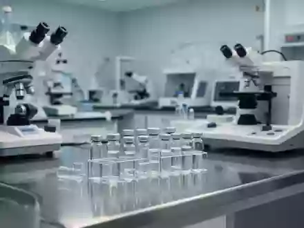 Modernes medizinisches Labor mit diagnostischen Geräten und Glasgefäßen auf einer sauberen Edelstahloberfläche. - Foto: über boerse-global.de