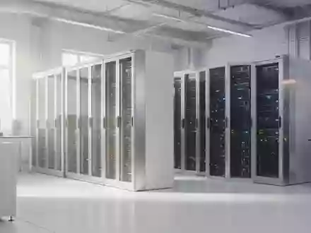 Ein minimalistisches, modernes Labor für Hochleistungsrechnen mit sauberen Oberflächen und dezent beleuchteten Serverracks. - Foto: über boerse-global.de