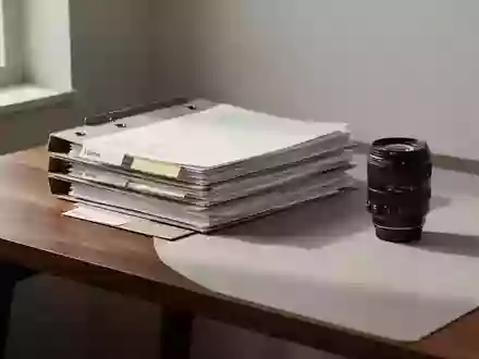 Ein minimalistischer Arbeitsplatz mit einem aufgeräumten Schreibtisch aus Holz und dezenten Aktenordnern bei Tageslicht. - Foto: über boerse-global.de