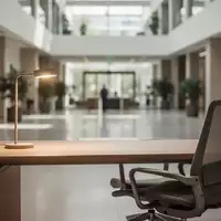 Ein minimalistischer, moderner Büroarbeitsplatz mit einem leeren Schreibtisch und einem ergonomischen Stuhl. - Foto: über boerse-global.de