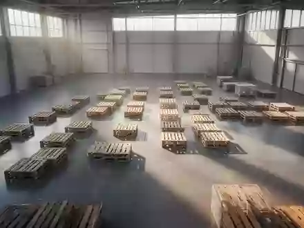 Ein minimalistisches, modernes Logistiklager mit leeren Versandpaletten auf glattem Betonboden in natürlichem Licht. - Foto: über boerse-global.de