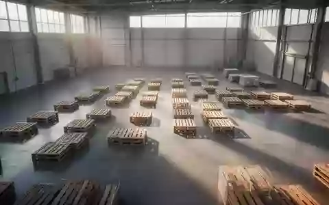 Ein minimalistisches, modernes Logistiklager mit leeren Versandpaletten auf glattem Betonboden in natürlichem Licht. - Foto: über boerse-global.de