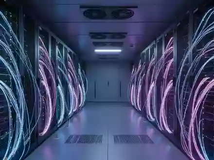 Ein moderner, minimalistischer Serverraum mit leuchtenden Glasfaserkabeln und bläulicher Beleuchtung. - Foto: über boerse-global.de