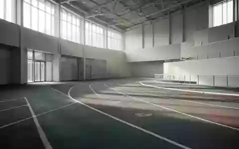 Leere, modern gestaltete Leichtathletikbahn in einer Sporthalle mit natürlichem Lichteinfall. - Foto: über boerse-global.de