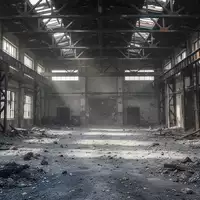 Ausgebrannte industrielle Lagerhalle mit betoniertem Boden und rußgeschwärzten Wänden nach einem Brandereignis. - Foto: über boerse-global.de