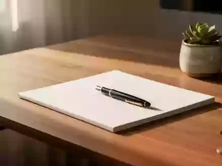 Ein minimalistischer, aufgeräumter Schreibtisch mit einem leeren Notizbuch und einem Füllfederhalter bei natürlichem Morgenlicht. - Foto: über boerse-global.de