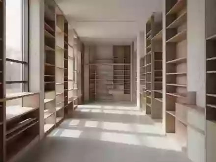 Ein minimalistisch gestalteter, leerer Bibliotheksraum mit Holzregalen und natürlichem Lichteinfall. - Foto: über boerse-global.de