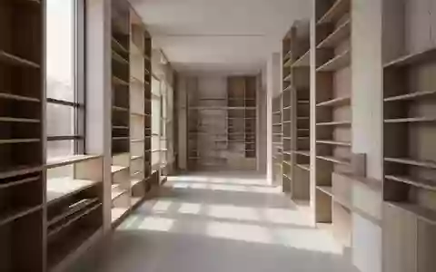 Ein minimalistisch gestalteter, leerer Bibliotheksraum mit Holzregalen und natürlichem Lichteinfall. - Foto: über boerse-global.de