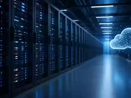 Moderne Rechenzentrumsinfrastruktur mit blau beleuchteten Server-Racks als Symbol für KI-Technologie. - Foto: über boerse-global.de