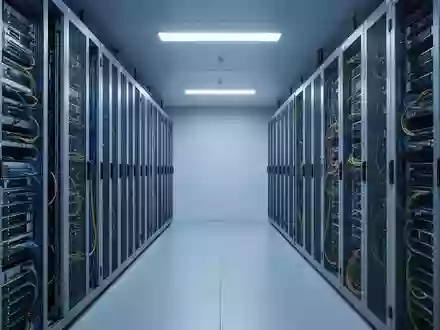 Ein moderner, minimalistischer Serverraum mit ordentlich angeordneten Server-Racks in einer professionellen Arbeitsumgebung. - Foto: über boerse-global.de