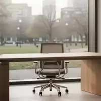 Ein leerer, aufgeräumter Büroarbeitsplatz mit einem Schreibtisch und einem Bürostuhl in einem hellen, ruhigen Raum. - Foto: über boerse-global.de