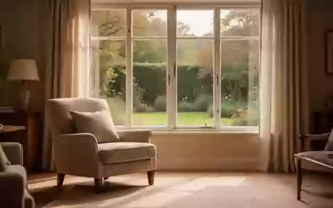 Ein ruhiger Wohnbereich mit einem bequemen Sessel vor einem Fenster mit Blick in einen Garten. - Foto: über boerse-global.de