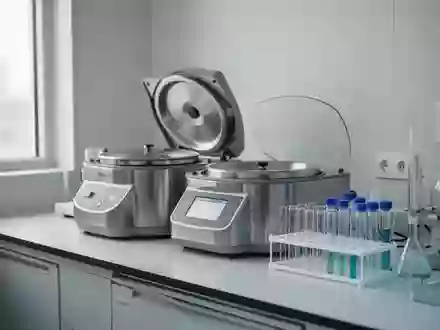 Ein steriler, modern eingerichteter medizinischer Laborraum mit Glasgefäßen und Laborgeräten auf einer weißen Arbeitsfläche. - Foto: über boerse-global.de