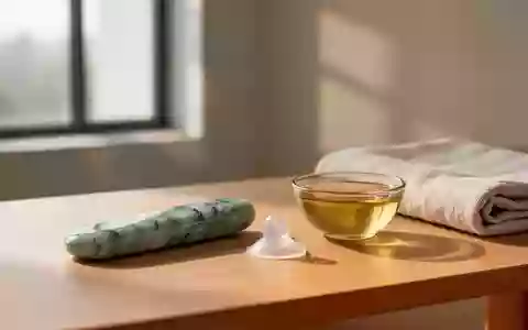 Ein minimalistisches Studio-Setting mit einem Gua-Sha-Stein und einem Schröpfglas auf einer Holzoberfläche. - Foto: über boerse-global.de