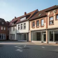 Eine ruhige Straßenkreuzung mit historischer Architektur und leeren Ladenlokalen in einem deutschen Ortskern. - Foto: über boerse-global.de