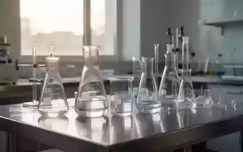 Moderne wissenschaftliche Laborausstattung aus Glas auf einem Edelstahltisch in hellem, natürlichem Licht. - Foto: über boerse-global.de