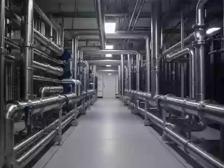 Moderne Flüssigkeitskühlanlage in einem Hochleistungsrechenzentrum mit Metallrohren und Wärmetauschern. - Foto: über boerse-global.de