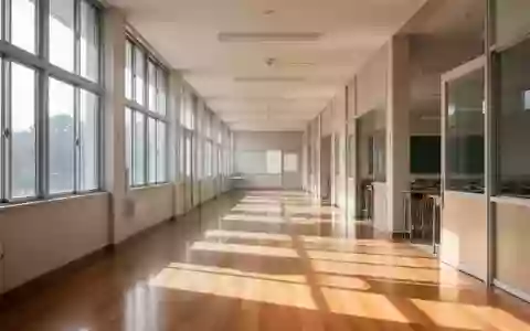 Ein heller, leerer Flur in einer modernen Schule mit Holzboden und einfallendem Tageslicht. - Foto: über boerse-global.de
