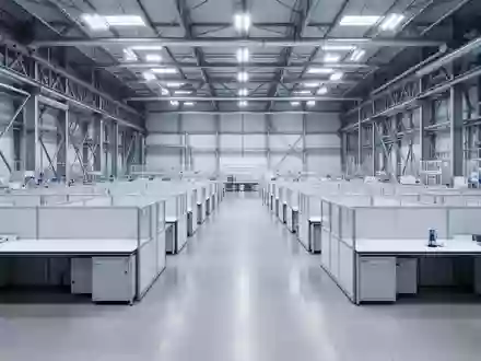 Eine weitläufige, moderne Forschungshalle mit modularen Arbeitsstationen und poliertem Industrieboden ohne Personen. - Foto: über boerse-global.de