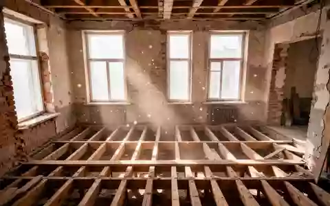 Rohbau eines sanierten Altbaus mit freigelegten Ziegelwänden und einfallendem Tageslicht durch leere Fensterrahmen - Foto: über boerse-global.de