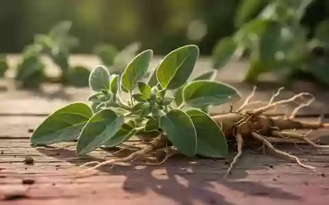 Nahaufnahme von Ashwagandha-Pflanzenteilen auf einer hölzernen Oberfläche bei natürlichem Licht. - Foto: über boerse-global.de