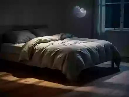 Ein ungemachtes Bett in einem spärlich beleuchteten Schlafzimmer bei Mondlicht, das eine ruhige und nachdenkliche Atmosphäre ausstrahlt. - Foto: über boerse-global.de