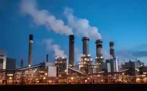 Industrieanlage mit Schornsteinen bei Dämmerung als Symbol für den europäischen Emissionshandel. - Foto: über boerse-global.de